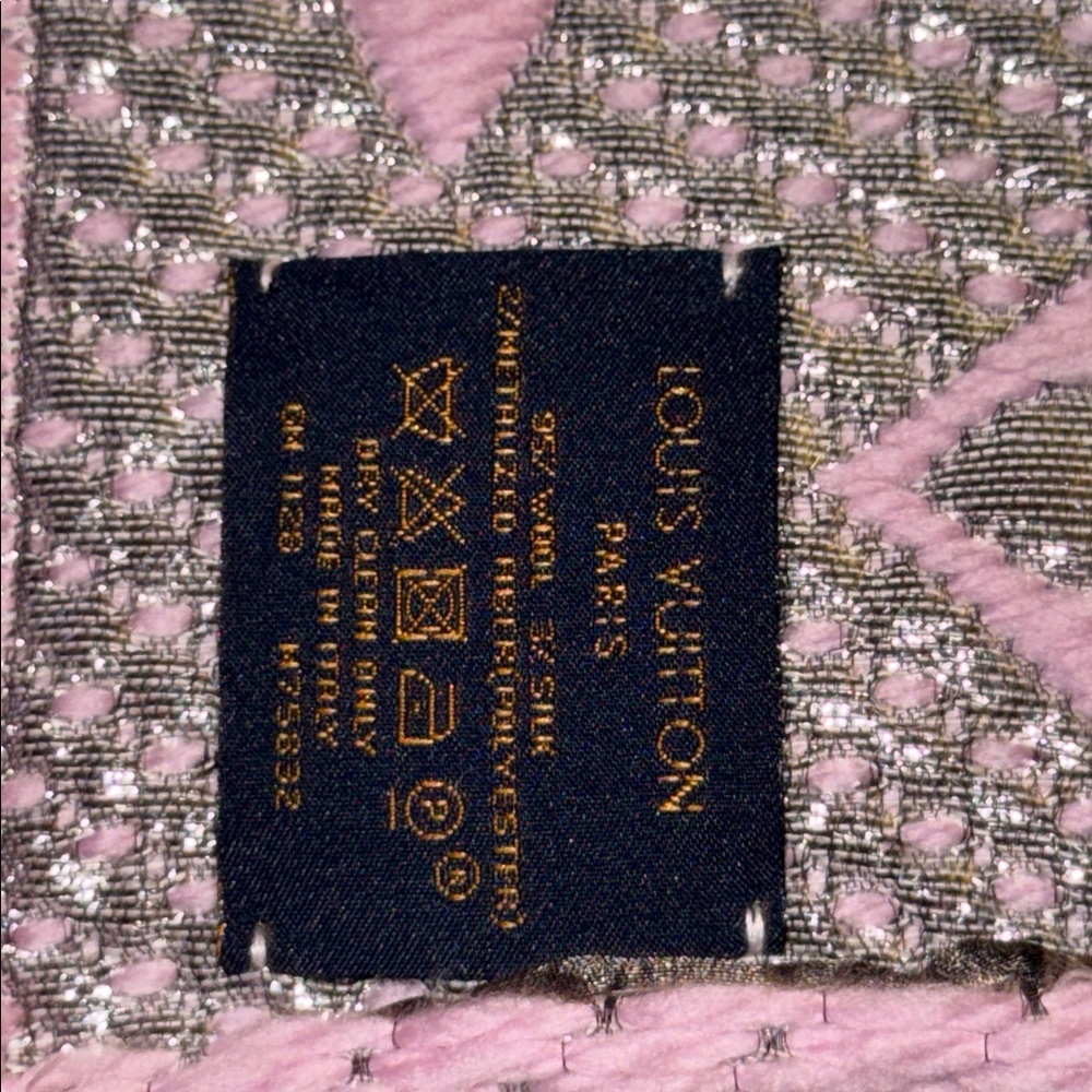 Louis Vuitton Pink and Silver Scarf Preloved 63” long n 11.5 wide pristine cond - Picture 5 of 9